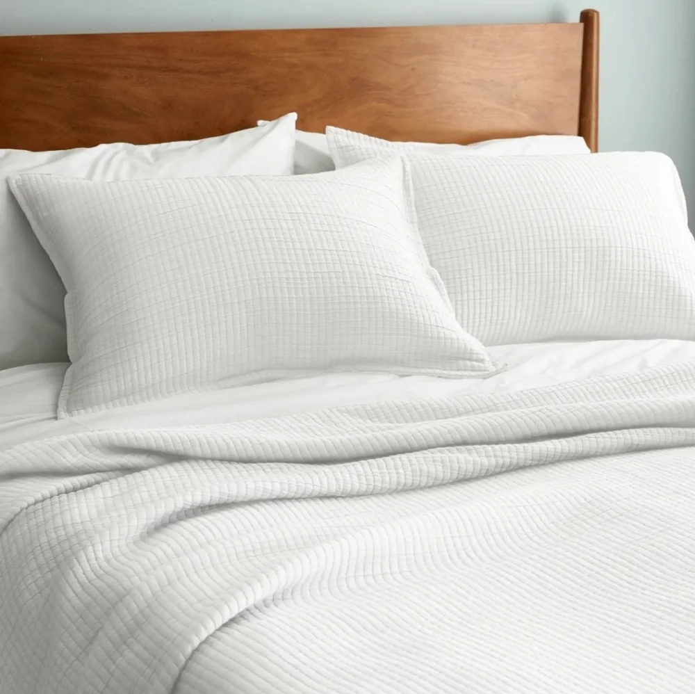 NWT! Quince Organic Cotton White Ribbed Coverlet & 1 Sham! Twin (631)